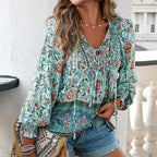💖Women's Fashion Printed v-Neck Long Sleeve Shirt