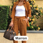 Women's Cotton Linen Long Sleeve Blouse and Pants Set