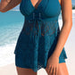 Women's V-Neck Lace Swimdress ＆ Boyshorts Two-Piece Set