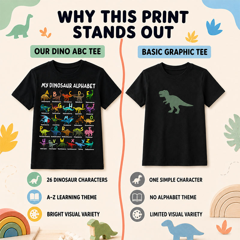 🦖👕Kids Dinosaur Alphabet Graphic T-Shirt