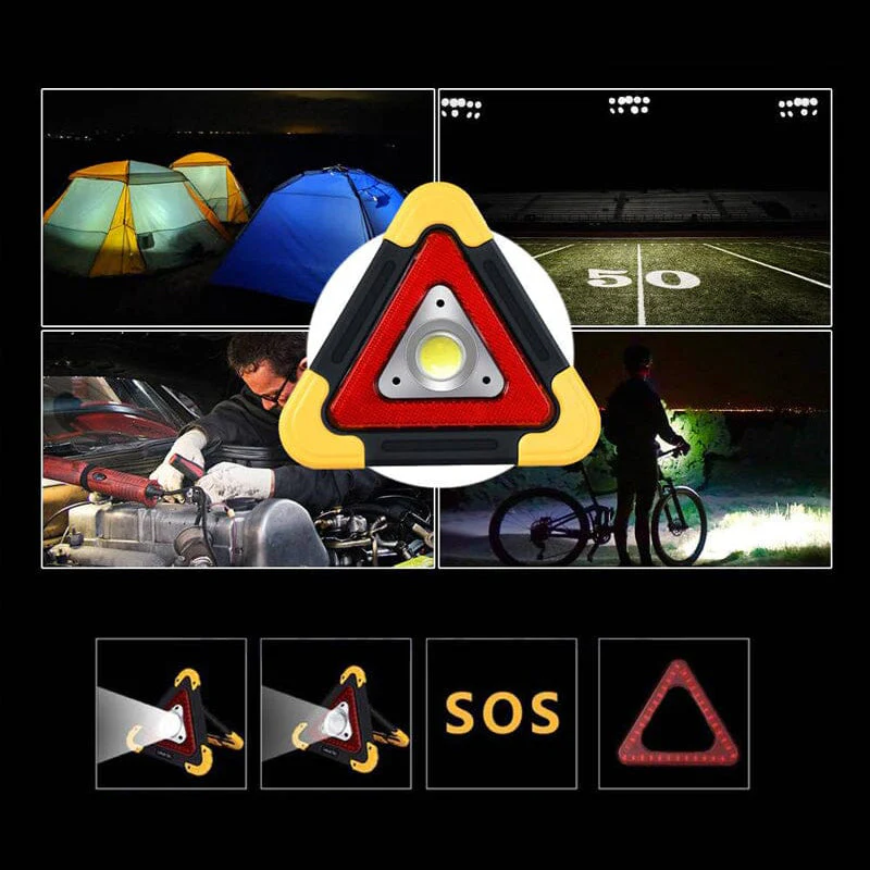 2-IN-1 Solar Emergency Triangle Warning Light at the Roadside