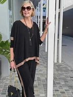 Summer V-neck patchwork 3/4 sleeve two-piece suit
