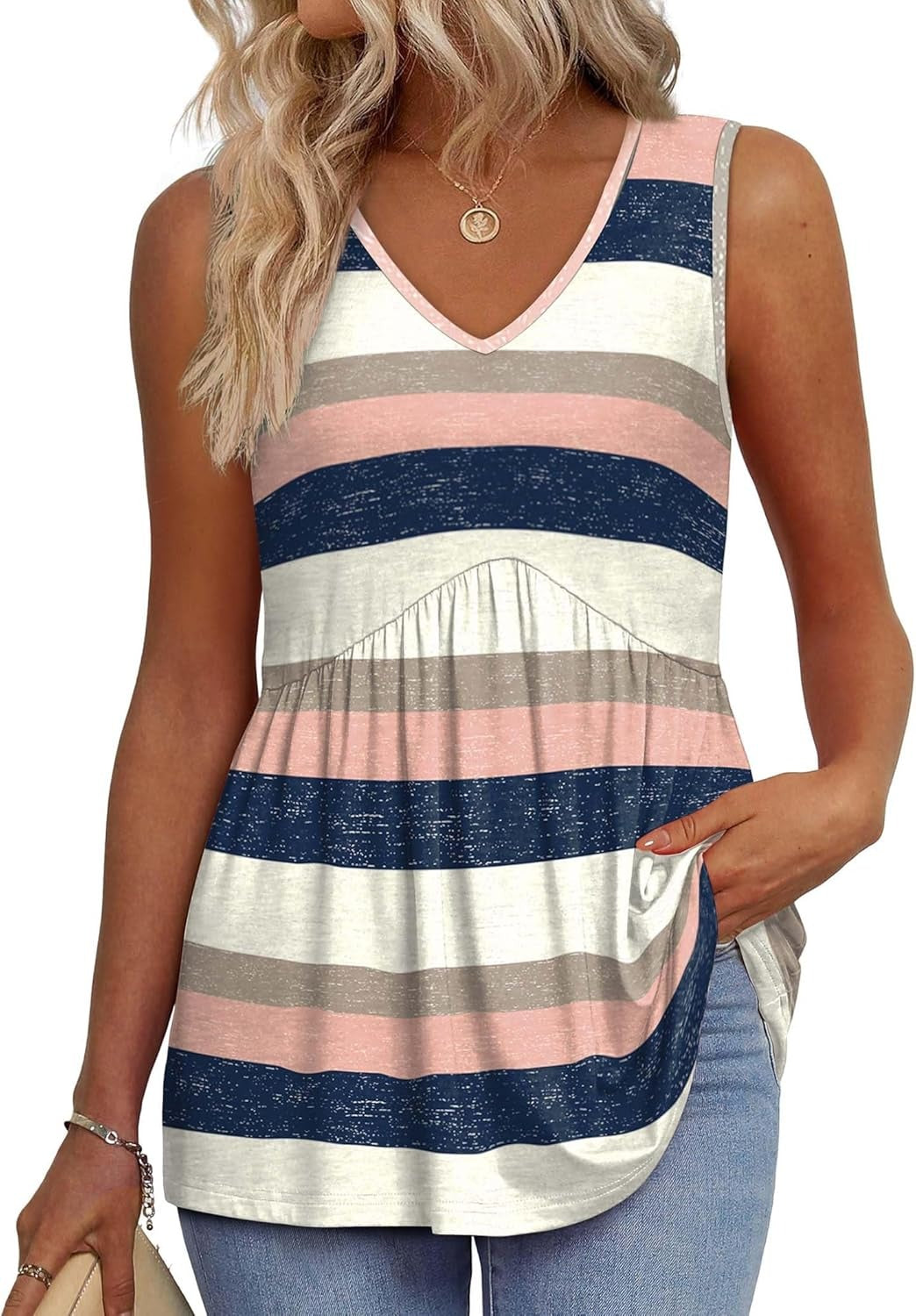 💜Women's Print Flowy Sleeveless V Neck Peplum Tank Tops