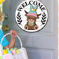 🐇 Easter Sale💥Highland Cow Sign Interchangeable Welcome Sign with Magnet Detachable Hats Cute Cattle Hanging