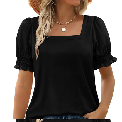 🍃Women's Casual Square Neck Smocked Sleeve T-Shirt