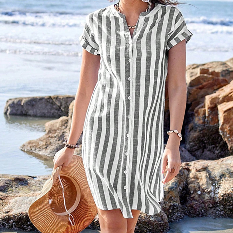 Women's Striped Button-Down Shirt Dress