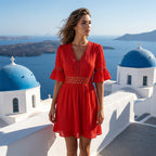Chic V-Neck Dress with Lace Cutout Details