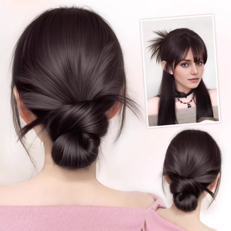 🎁 Clip-on Feathered Bun Wig