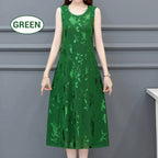 Round Neck Sleeveless Embossed Midi Dress