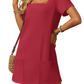 👗Women's Casual Square Neck Pocket Short Sleeve Dress with Pockets