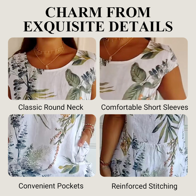 🌸Women's Botanical Print Round Neck Dress