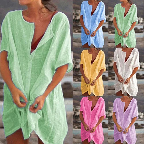 Women's Cotton and Linen Plain Loose Long Shirt