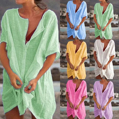 Women's Cotton and Linen Plain Loose Long Shirt