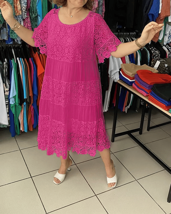 🔥50% OFF🔥 Solid Color Short Sleeve Lace Dress