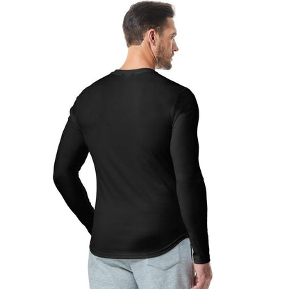 V-Neck Longline Ribbed Tees Shirts Long Sleeve Gym Workout Athletic Menswear Tops