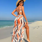 Women's Stylish 3-piece Swimsuit with Bra/ Panties/ High-slit Pants