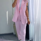 💖Women’s Stylish Sleeveless Blazer & High-Waisted Pants Set