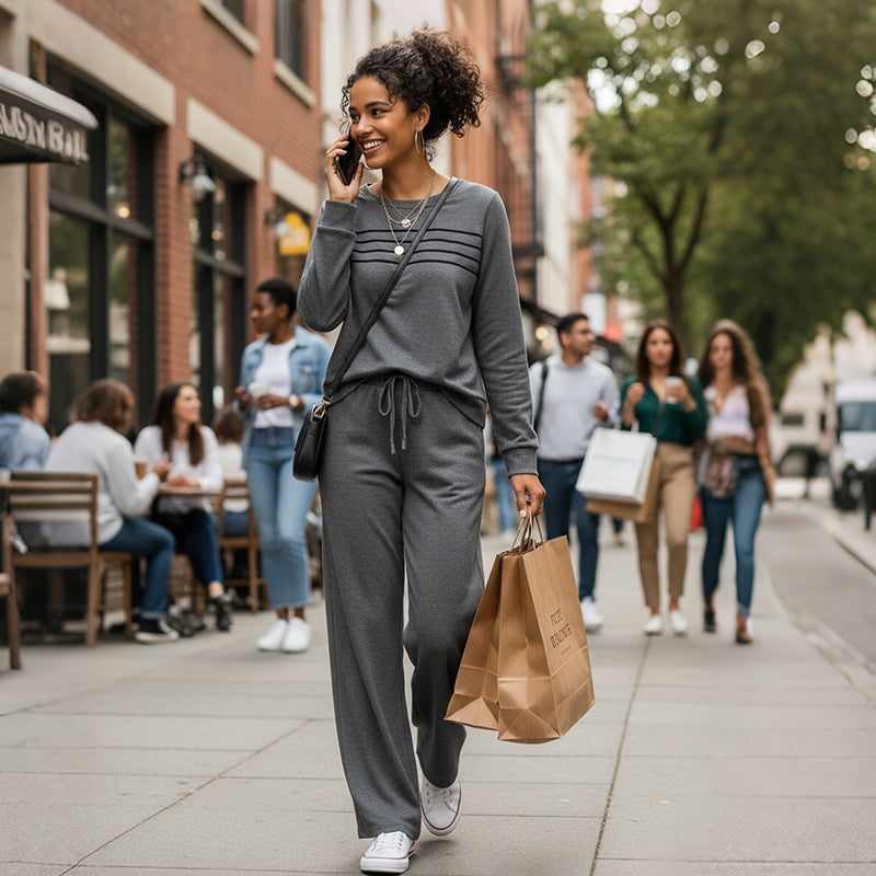 💐Women's Crew Neck Top & Drawstring Pants Set