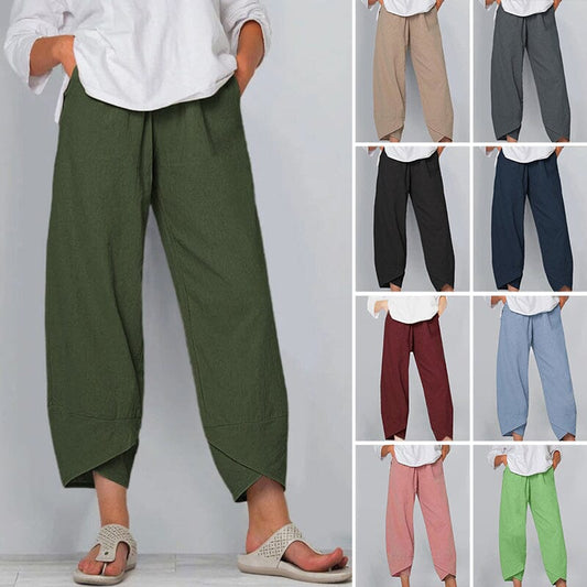 👖Vintage Asymmetrical Elastic Waist Pockets Pants – Unique Design, Comfortable Fit & Functional Style🌸