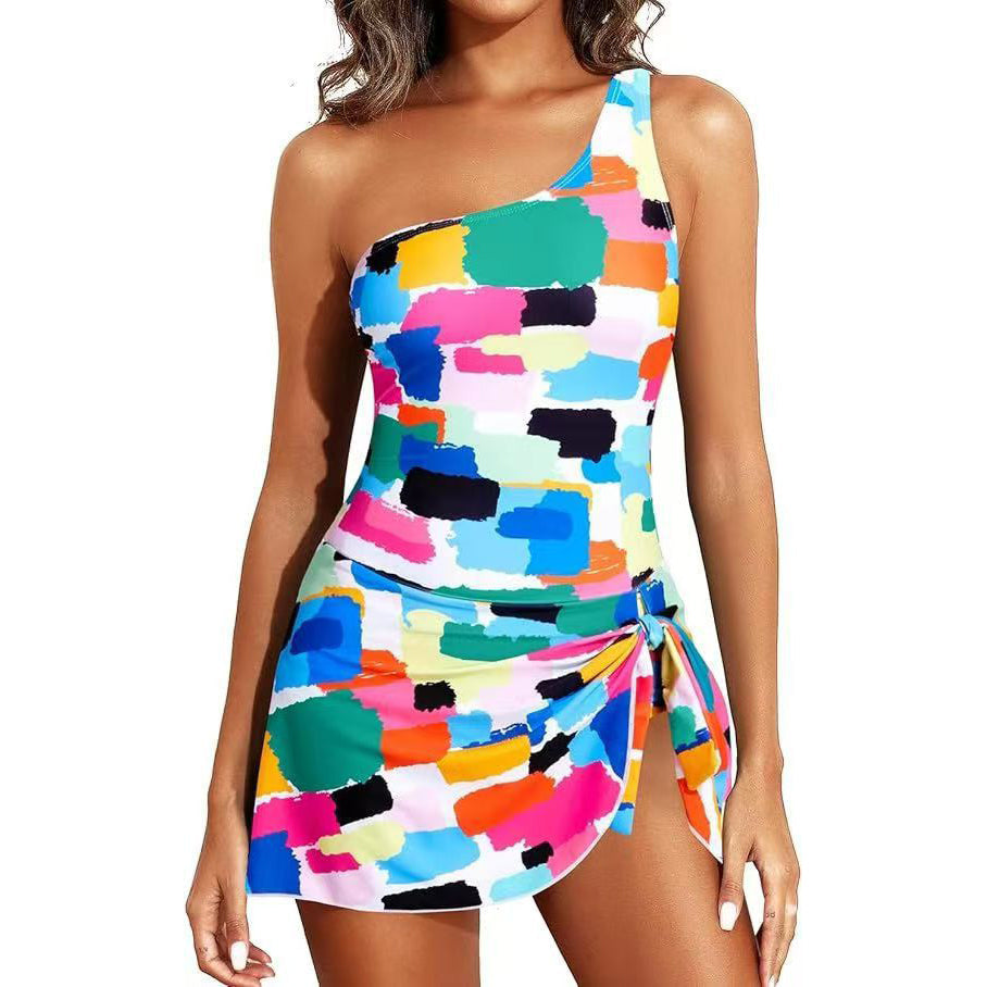 ⛱️One Shoulder Skirted One Piece Swimsuit