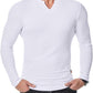 V-Neck Longline Ribbed Tees Shirts Long Sleeve Gym Workout Athletic Menswear Tops