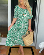 💥Round Neck Polka Dot Print Midi Dress