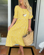 💥Round Neck Polka Dot Print Midi Dress