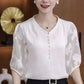 Comfortable V-neck Embroidered Three-Quarter Sleeve Top