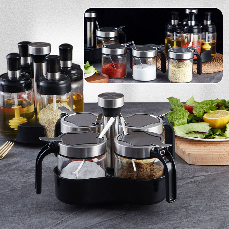 Glass Spice Organizer Set with Rotating Rack