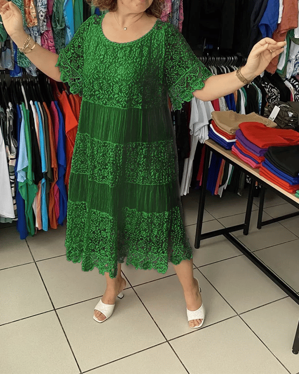 🔥50% OFF🔥 Solid Color Short Sleeve Lace Dress