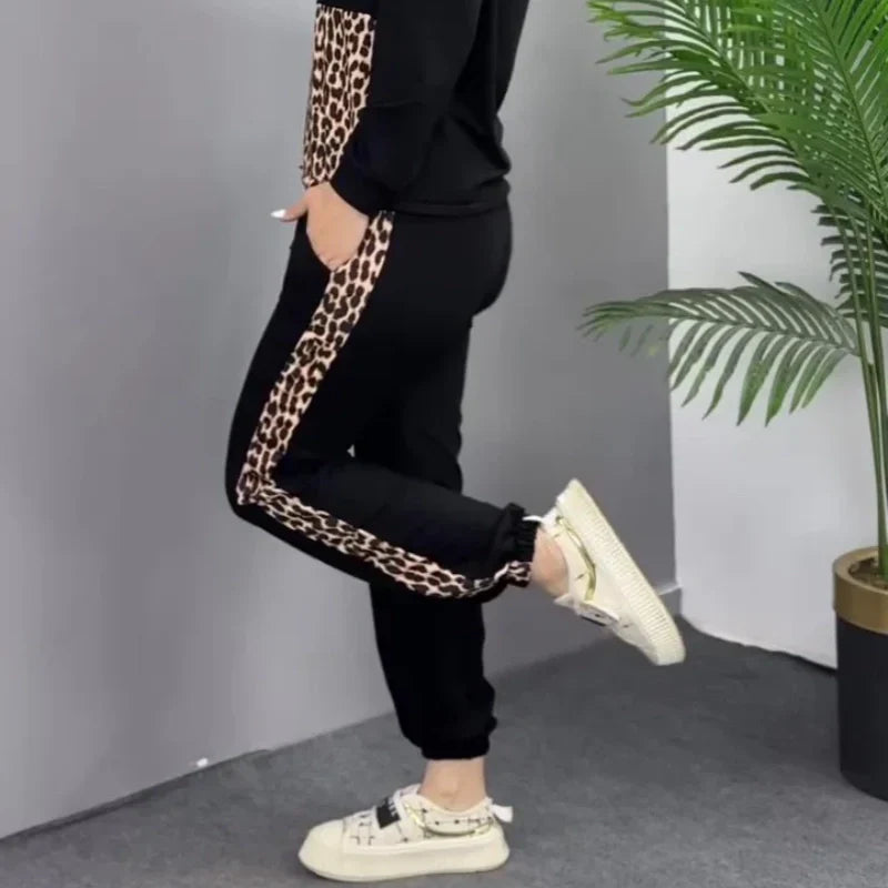 🔥 Leopard Print Casual Patchwork Sweatshirt Two-Piece Set