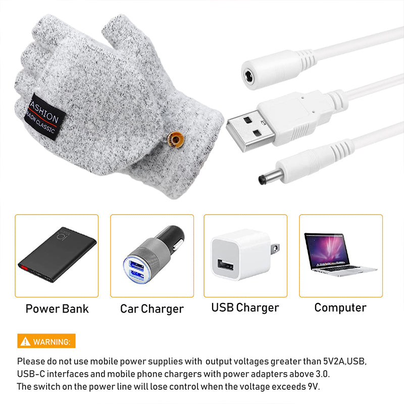 Winter USB Heated Warm Knitted Gloves
