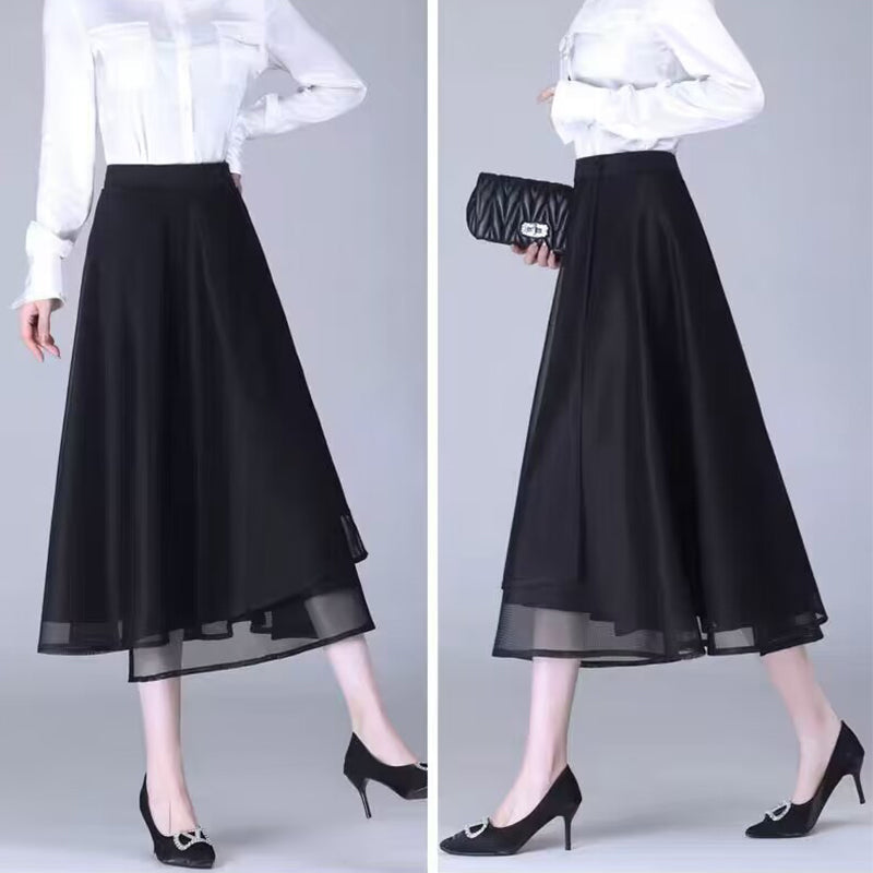 High-Waisted Tulle Midi Skirt, One-Piece Mesh Skirt