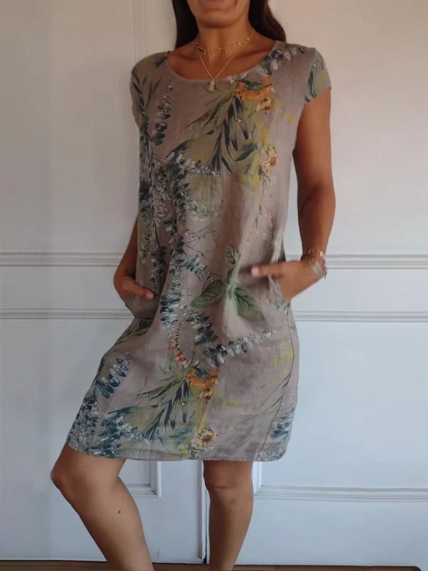 🌸Women's Botanical Print Round Neck Dress