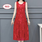 Round Neck Sleeveless Embossed Midi Dress