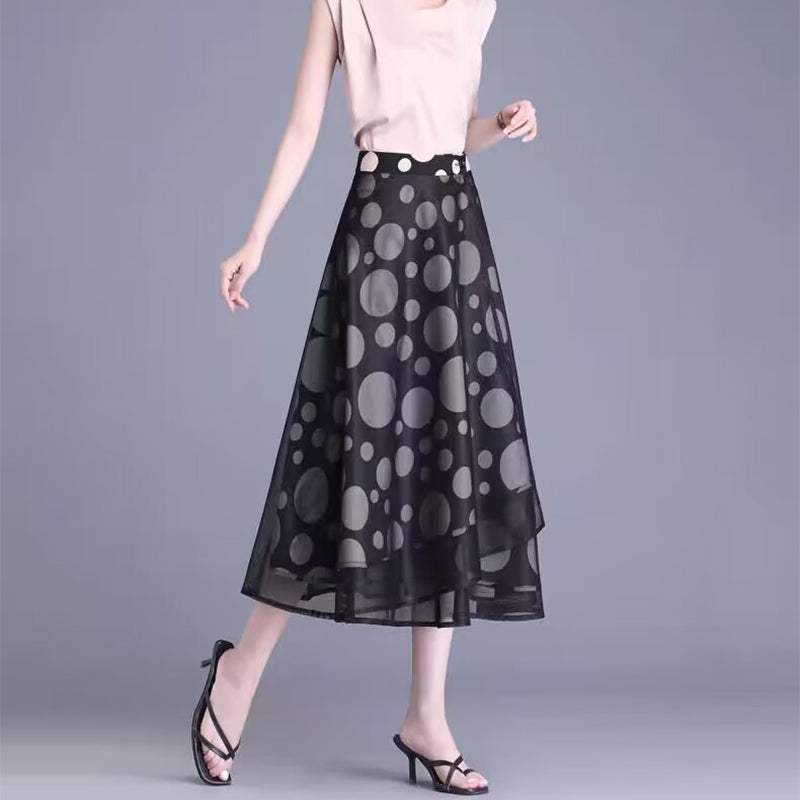 High-Waisted Tulle Midi Skirt, One-Piece Mesh Skirt