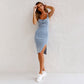 🔥Adjustable Strap U-neck Split Denim Bodycon Cami Dress