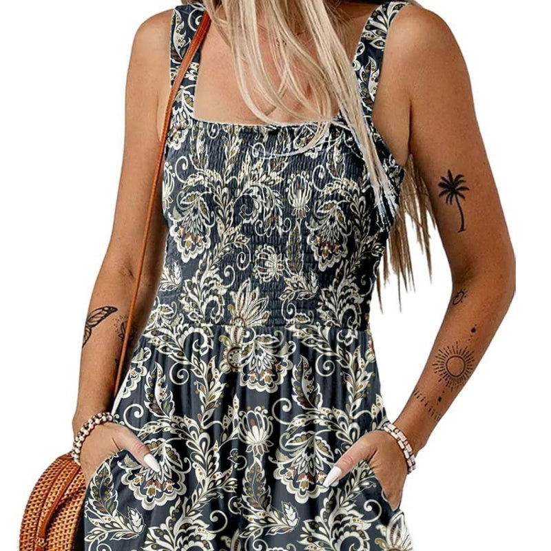 Women's Square Neck Sleeveless Loose Casual Short Jumpsuit