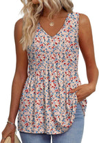 💜Women's Print Flowy Sleeveless V Neck Peplum Tank Tops
