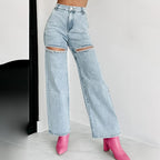 🎉Hot Sale🎉Women’s Rhinestone Ripped Straight-leg Jeans