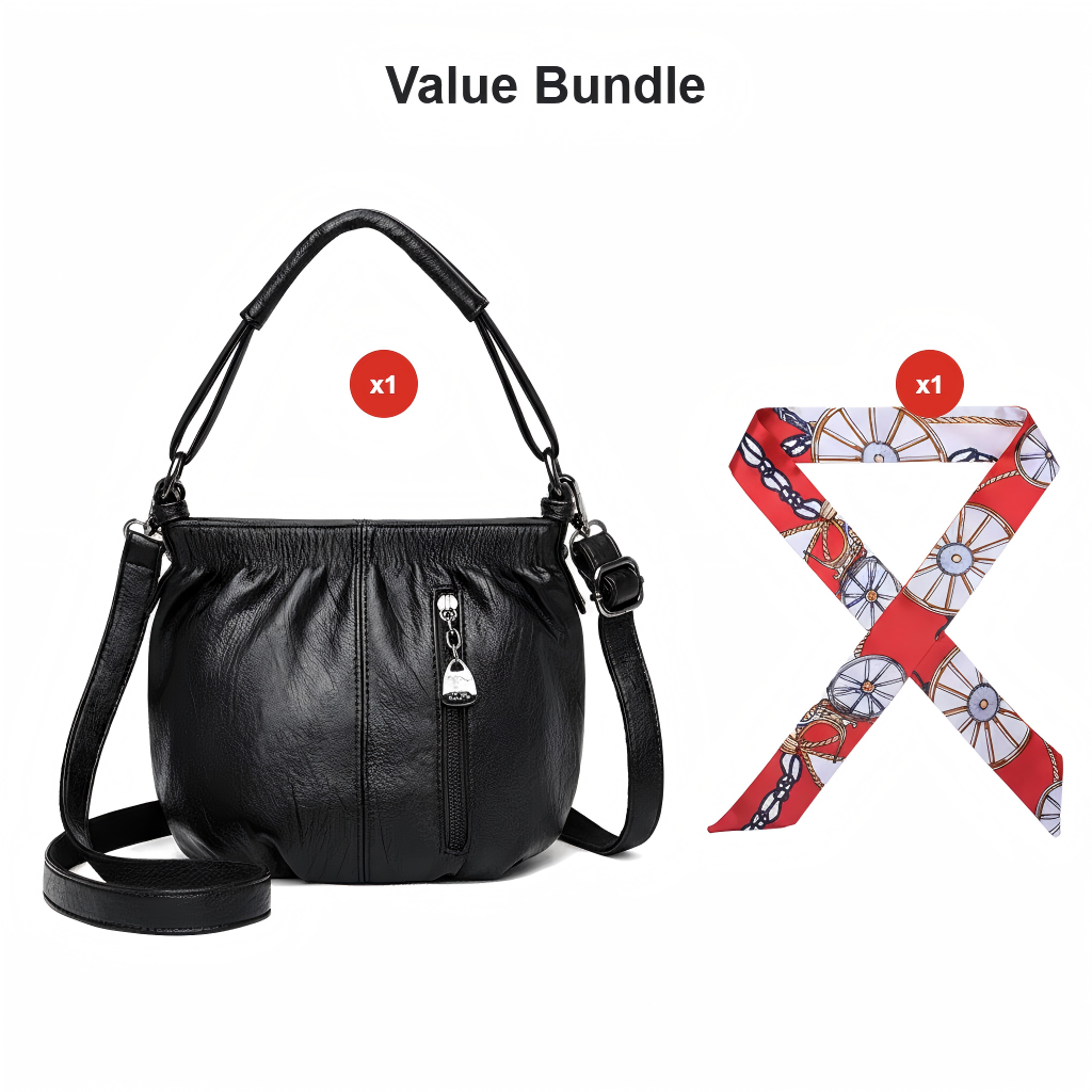 Casual Pleated Bucket Soft Leather Handbag Shoulder Bag