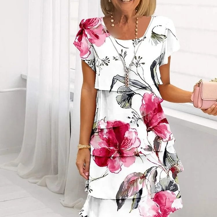 👗Multi-plant Floral Print Cascade Dress💖