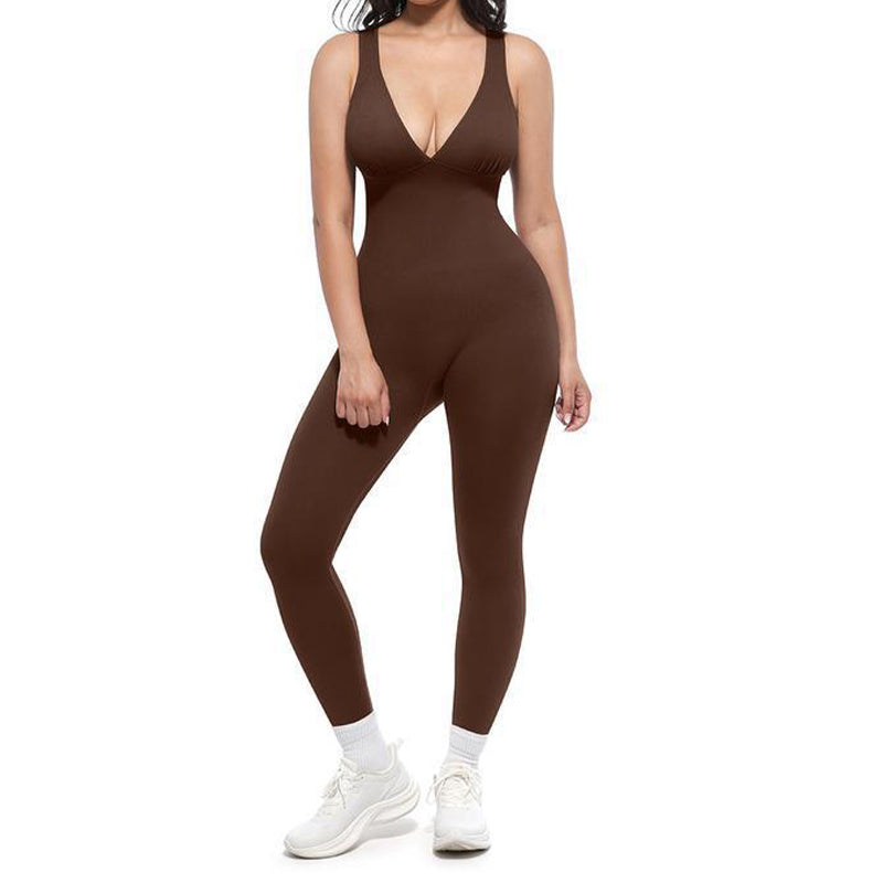 🌸High-Stretch V-Neck Jumpsuit – All-day ease for fitness & beyond. Breathable, flexible & effortlessly chic. Your go-to for movement. 🧘‍♀️💫
