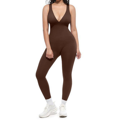 🌸High-Stretch V-Neck Jumpsuit – All-day ease for fitness & beyond. Breathable, flexible & effortlessly chic. Your go-to for movement. 🧘‍♀️💫
