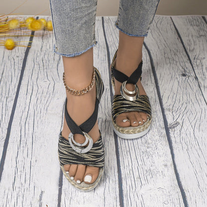 🔥50% OFF🔥Women's Fashion Open-toe Wedge Sandals with Elastic Strap