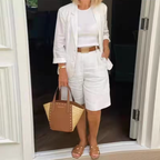 Women’s Casual Two-Piece Open Front Top & Bermuda Shorts Set