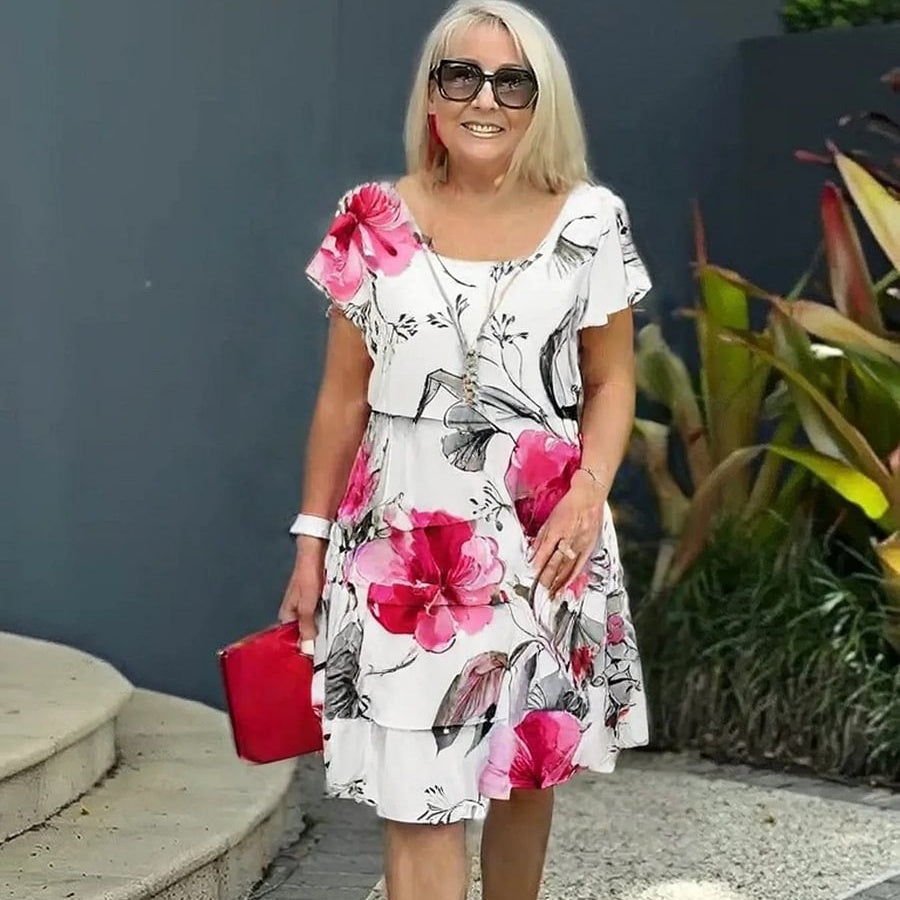 👗Multi-plant Floral Print Cascade Dress💖