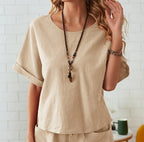 Solid Color Casual Top & Drawstring Pants 2-Piece Set
