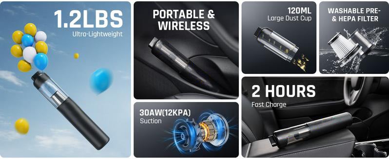 🚗🍃Slim V8 Mate Cordless Car Vacuum High Power 12000Pa/30AW