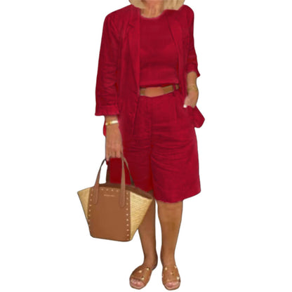 Women’s Casual Two-Piece Open Front Top & Bermuda Shorts Set